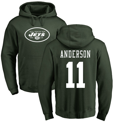 New York Jets Men Green Robby Anderson Name and Number Logo NFL Football 11 Pullover Hoodie Sweatshirts